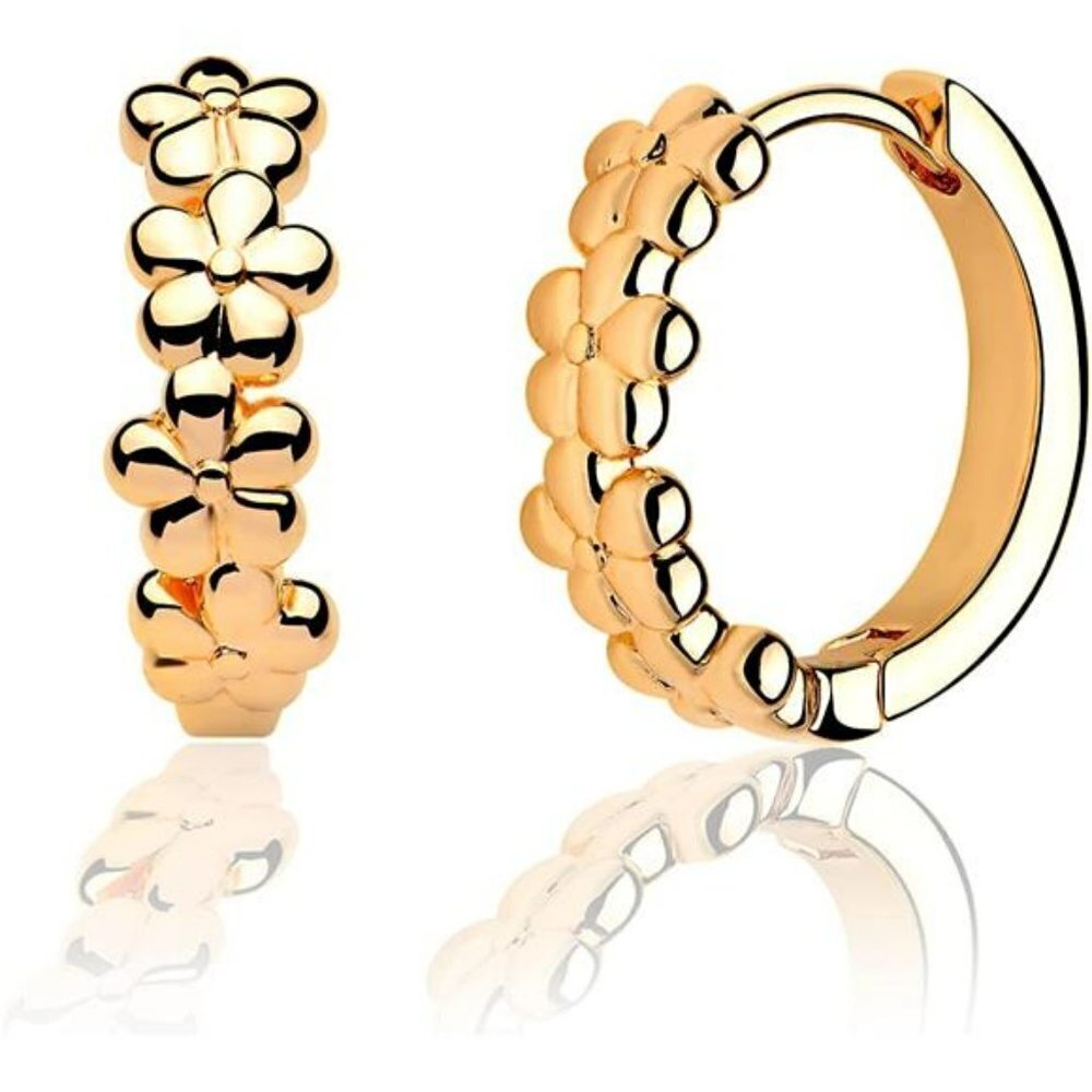 14K Gold Plated‎ Flower  Huggie Hoop Earrings